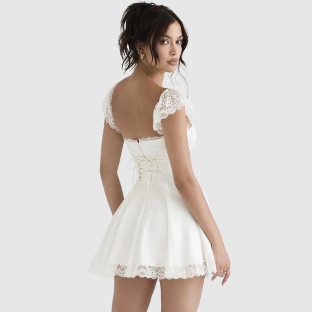Vestido Mini Con Cuello Cuadrado Y Detalles De Encaje Para Mujer | Ideal Para Eventos Nocturnos