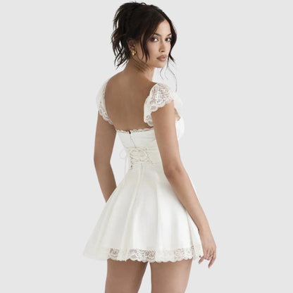 Vestido Mini Con Cuello Cuadrado Y Detalles De Encaje Para Mujer | Ideal Para Eventos Nocturnos