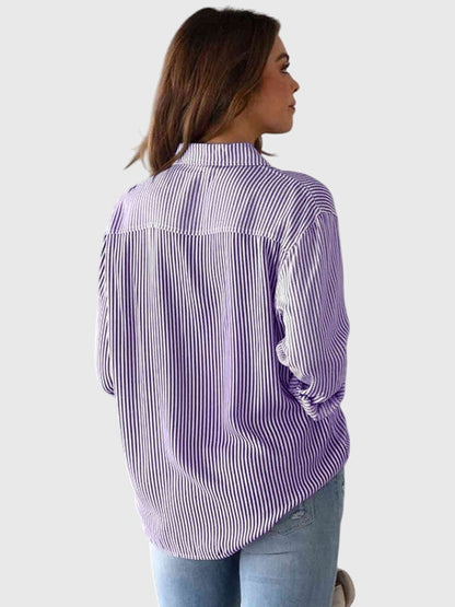 Camisa Con Cuello Estructurado Y Motivo A Rayas Para Hombre | Ideal Para Uso Profesional Y Diario