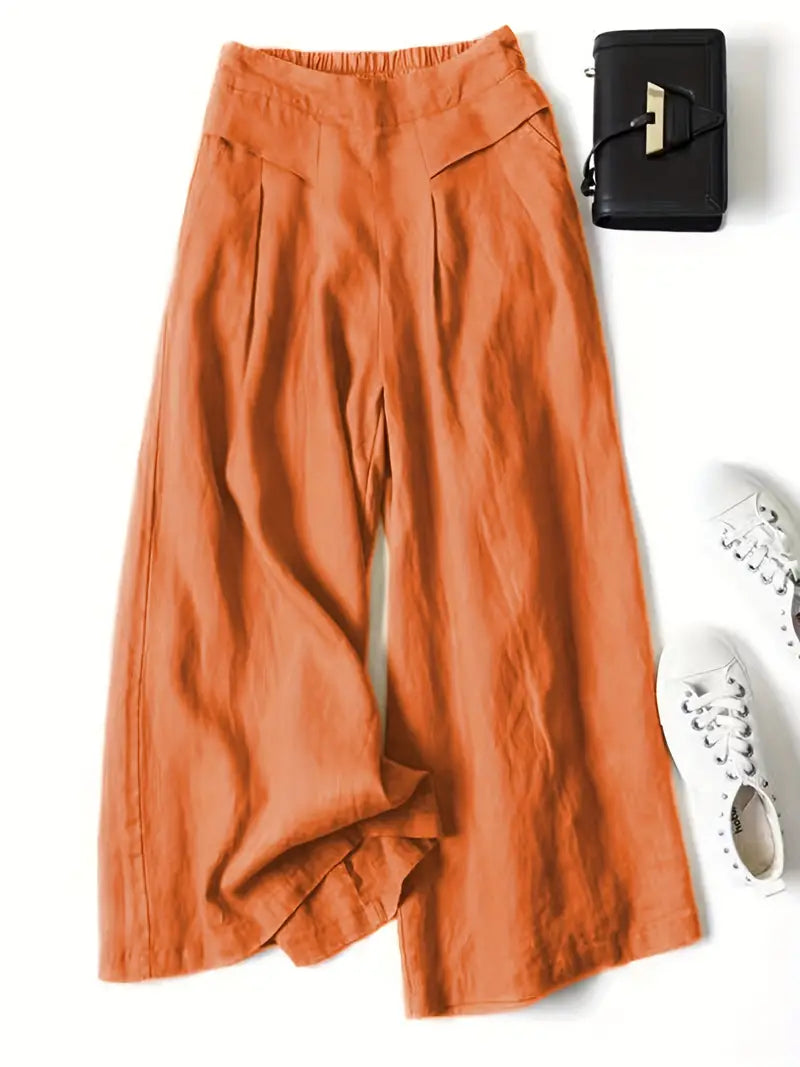 Pantalón De Corte Amplio Con Cintura Elástica Trasera Y Bolsillos Laterales Para Mujer | Ideal Para Uso Diario