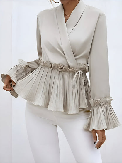 Blusa con Cuello en V y Cinturón para Atar para Mujer | Ideal para Trabajo o Uso Diario