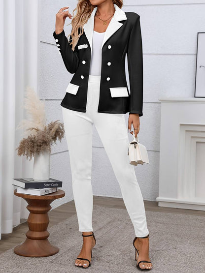 Conjunto de Dos Piezas con Blazer Estructurado y Pantalón Ajustado para Mujer | Ideal para Oficina o Eventos