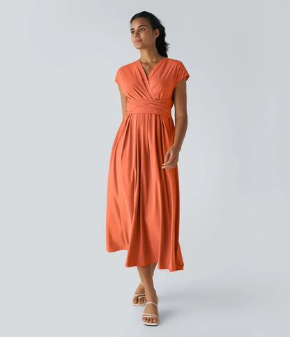 Vestido Midi Con Cintura Alta Y Escote En V Para Mujer | Ideal Para Uso Diario Y Ocasiones Informales