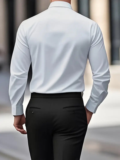 Camisa De Manga Larga Con Cierre De Botones Para Hombres | Ideal Para Uso Diario Y Ocasiones Formales