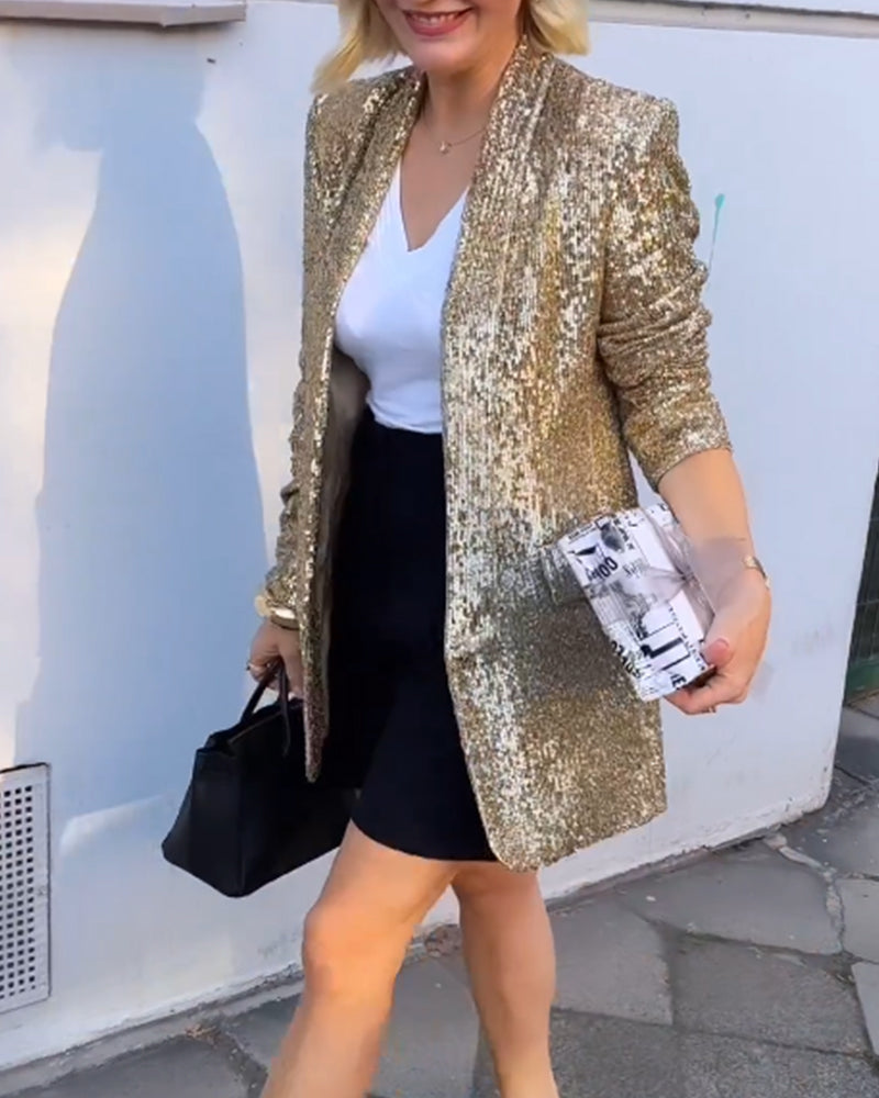 Chaqueta con Superficie de Lentejuelas y Cierre Frontal para Mujer | Ideal para Eventos o Celebraciones