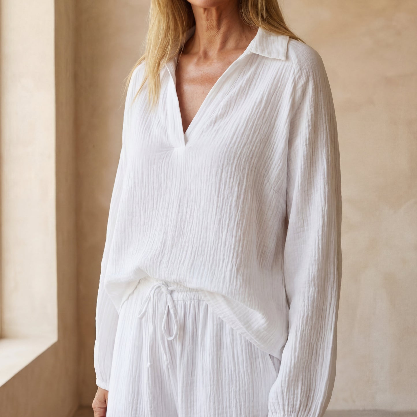 Conjunto De Dos Piezas Con Pantalón De Corte Recto Y Cintura Ajustable Para Mujer | Ideal Para Uso Diario