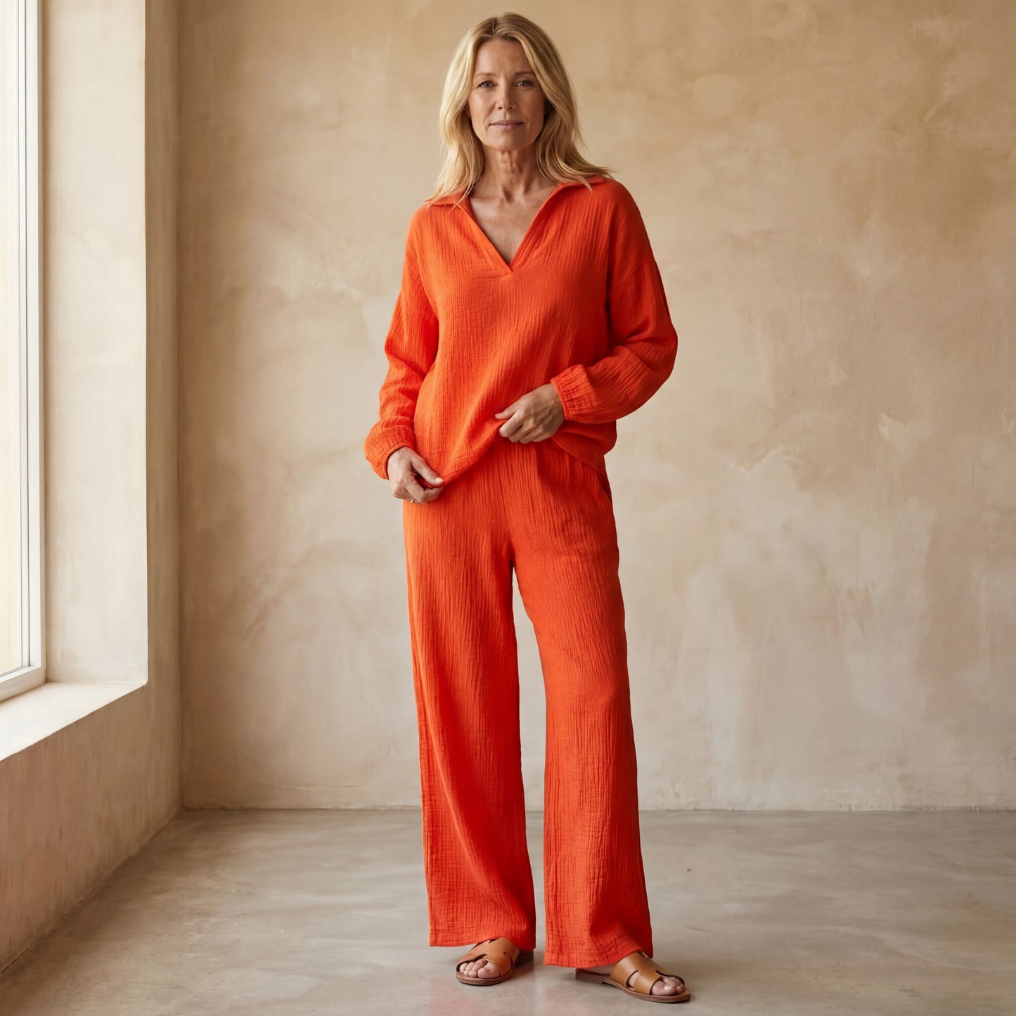 Conjunto De Dos Piezas Con Pantalón De Corte Recto Y Cintura Ajustable Para Mujer | Ideal Para Uso Diario