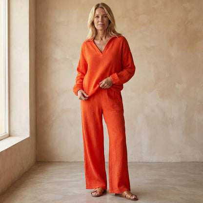 Conjunto De Dos Piezas Con Pantalón De Corte Recto Y Cintura Ajustable Para Mujer | Ideal Para Uso Diario