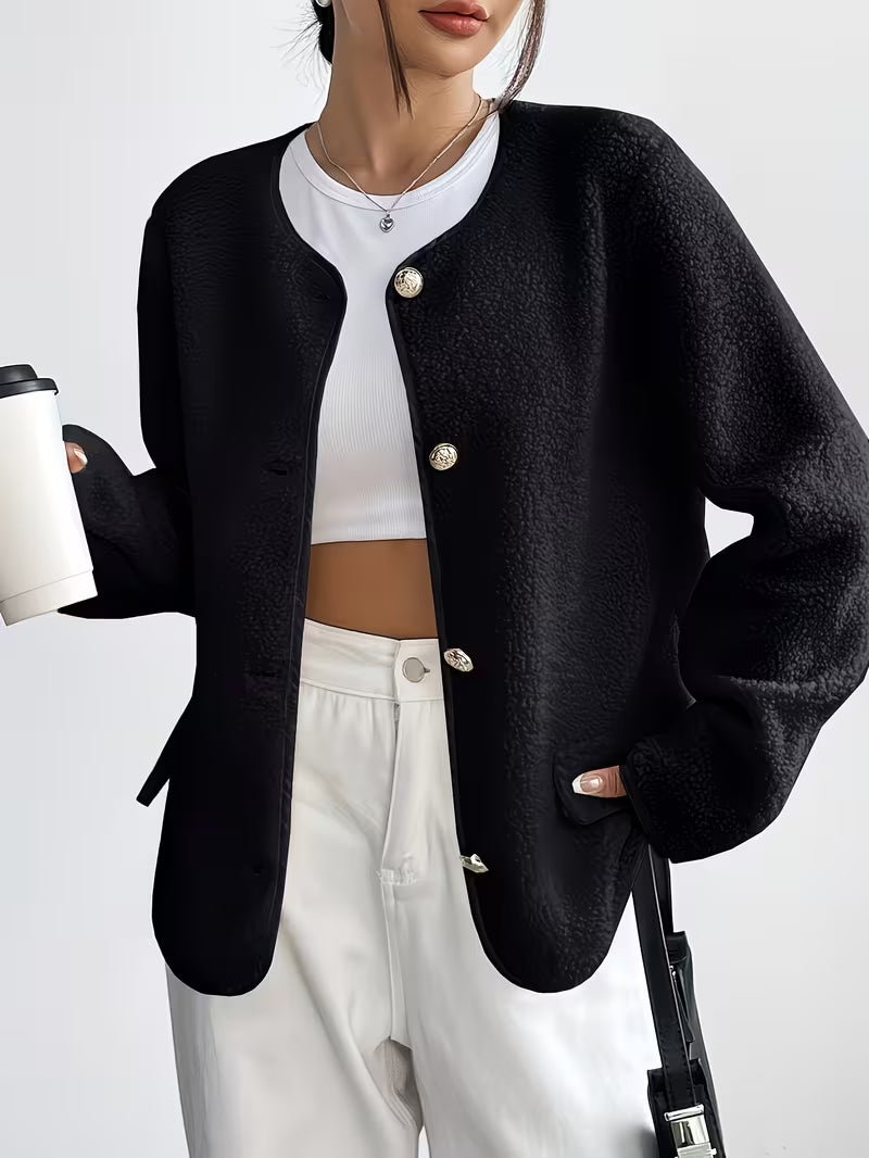 Chaqueta Con Cuello Redondo Y Cierre De Botones Para Mujer | Ideal Para Oficina Y Uso Diario