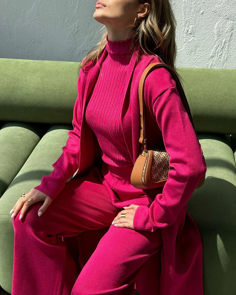 Conjunto Tres Piezas Para Mujer: Top, Pantalón y Abrigo Largo | Ideal Para Ocasiones Formales