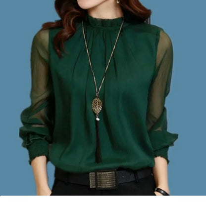 Blusa Con Detalles Plisados Y Manga Larga Para Mujer | Ideal Para Uso Profesional Y Formal