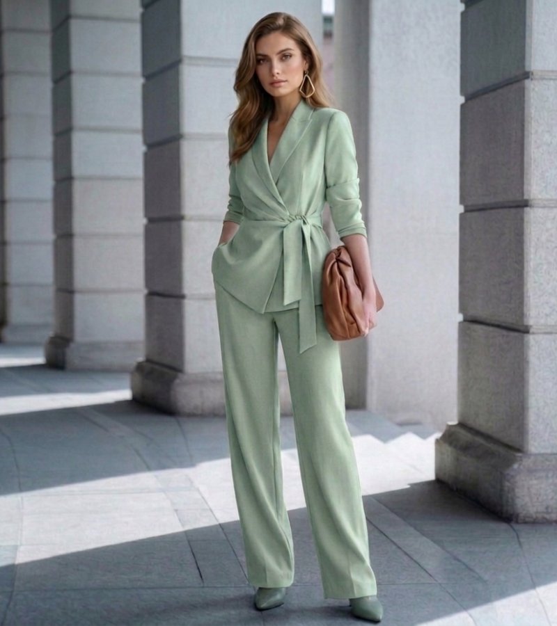 Conjunto de Dos Piezas con Blazer Cruzado y Pantalón Recto para Mujer | Ideal para Oficina u Ocasiones Formales