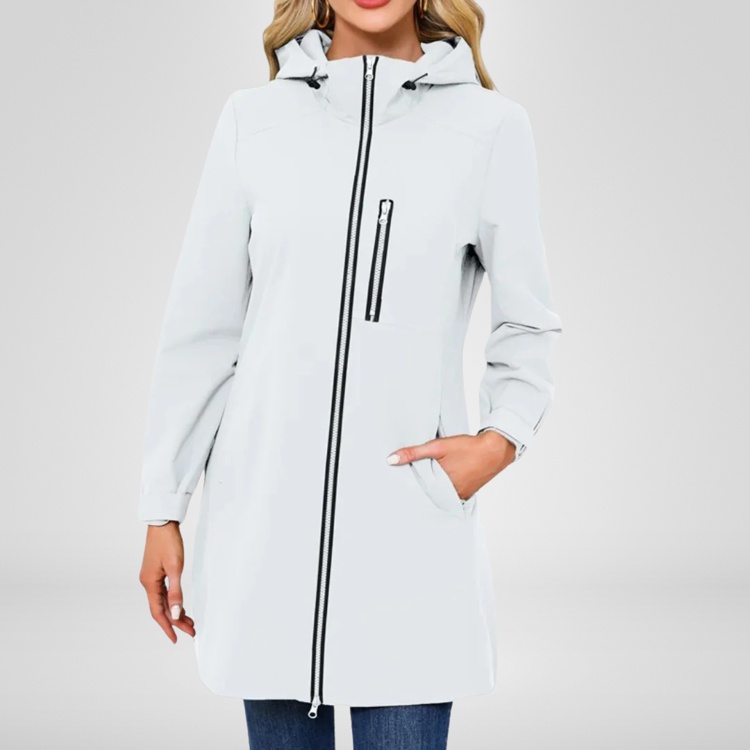 Chaqueta Larga con Capucha Integrada para Mujer | Ideal para Entretiempo y Días Húmedos