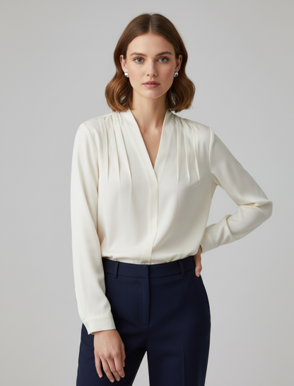 Blusa Con Mangas Abullonadas Y Cintura Ajustada Para Mujer | Ideal Para Entornos Profesionales Y Uso Diario