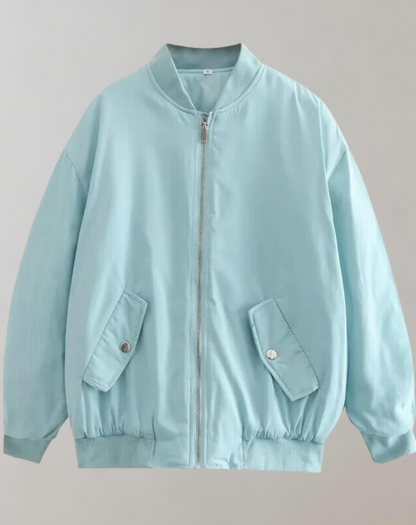 Chaqueta Bomber Con Bolsillos De Cremallera Y Cuello Alto Para Mujer | Ideal Para Uso Diario Y Entretiempo