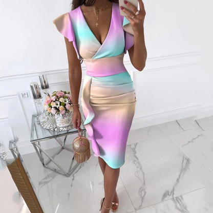 Vestido Midi Ajustado Con Estampado Floral Y Cuello En V Para Mujer | Ideal Para Eventos Y Ocasiones Sociales