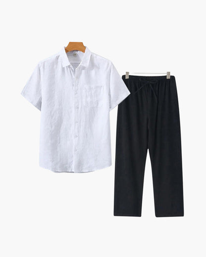 Conjunto De Dos Piezas Para Hombre Con Camisa De Manga Corta Y Pantalón | Uso Diario Verano