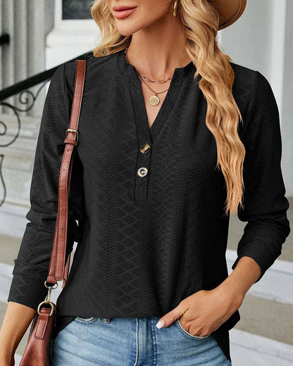 Blusa de Mangas Largas con Cuello en V y Cierre de Botones para Mujeres | Ideal para Uso Diario y Trabajo Informal