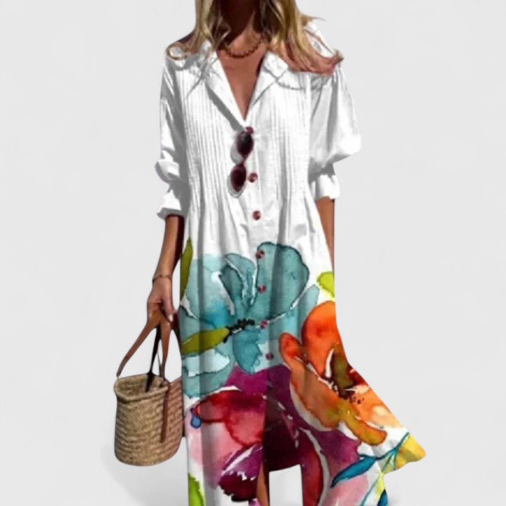 Vestido Midi Con Botones Frontales Y Estampado Floral Para Mujer | Ideal Para Verano Y Uso Diario