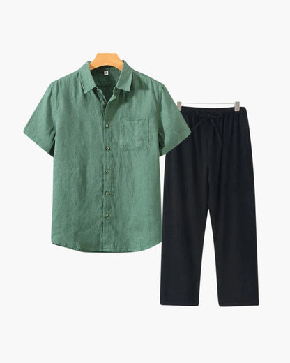 Conjunto De Dos Piezas Para Hombre Con Camisa De Manga Corta Y Pantalón | Uso Diario Verano