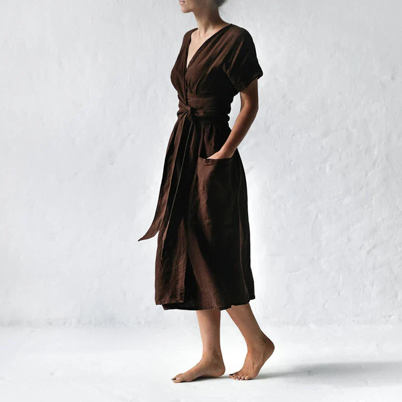 Vestido Midi Cruzado con Lazo Ajustable para Mujer | Ideal para Uso Diario