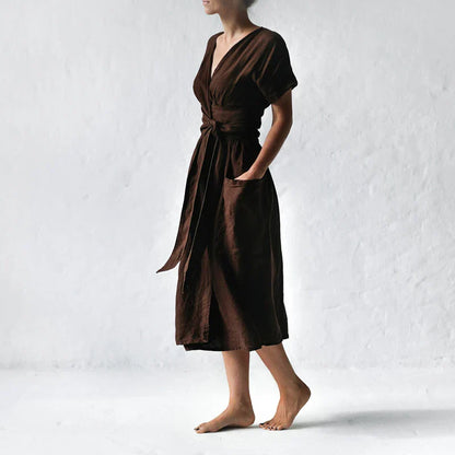 Vestido Midi Cruzado con Lazo Ajustable para Mujer | Ideal para Uso Diario