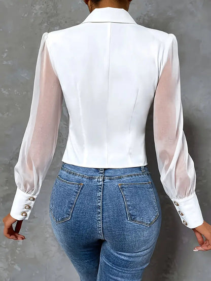 Blusa Con Mangas Semitransparentes Y Puños Con Botones Para Mujer | Ideal Para Trabajo O Eventos Sociales