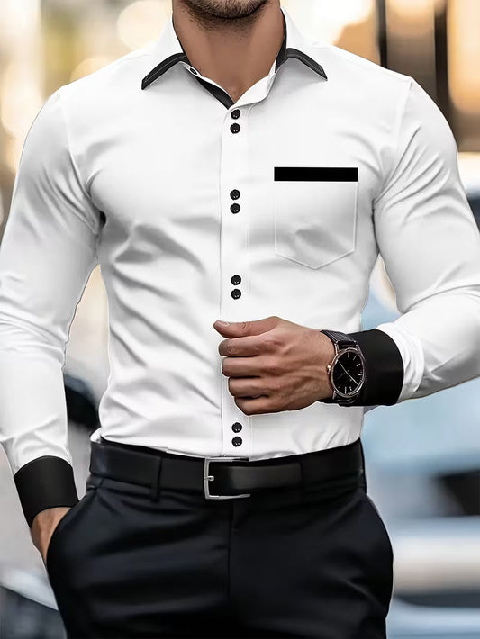Camisa De Manga Larga Con Cierre De Botones Para Hombre | Ideal Para Uso Profesional Y Social