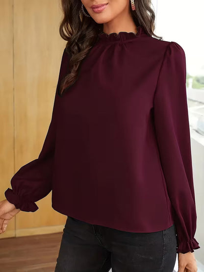 Blusa con Cuello Volanteado y Mangas Abullonadas para Mujeres | Ideal para Uso Diario y Ocasiones Informales