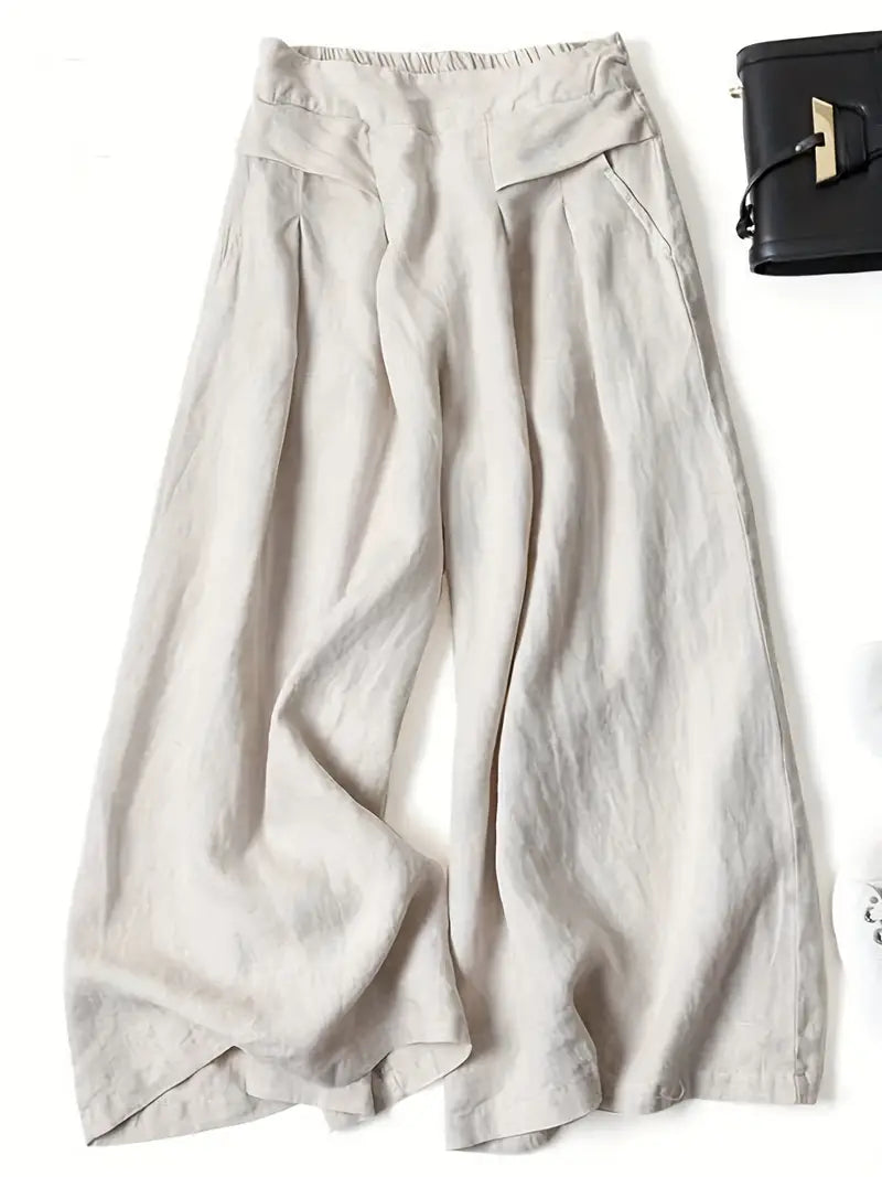 Pantalón De Corte Amplio Con Cintura Elástica Trasera Y Bolsillos Laterales Para Mujer | Ideal Para Uso Diario