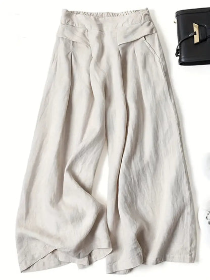 Pantalón De Corte Amplio Con Cintura Elástica Trasera Y Bolsillos Laterales Para Mujer | Ideal Para Uso Diario