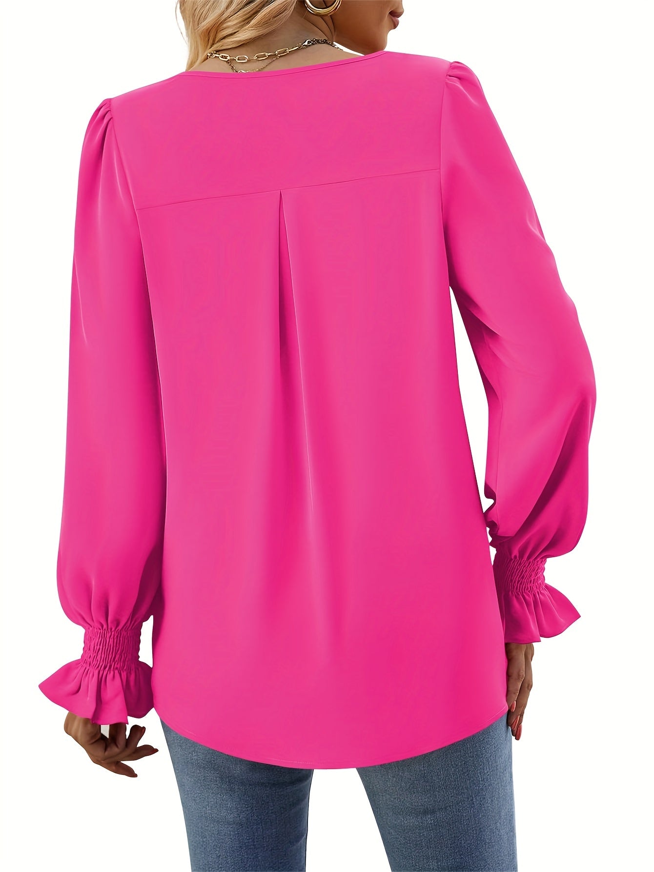 Blusa Con Escote En V Y Mangas Abullonadas Para Mujer | Ideal Para Uso Diario Y Ocasiones Semi-Formales