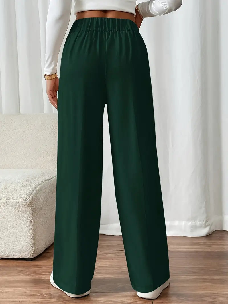 Pantalón De Corte Amplio Con Cintura Elástica Y Bolsillos Laterales Para Mujer | Ideal Para Uso Diario