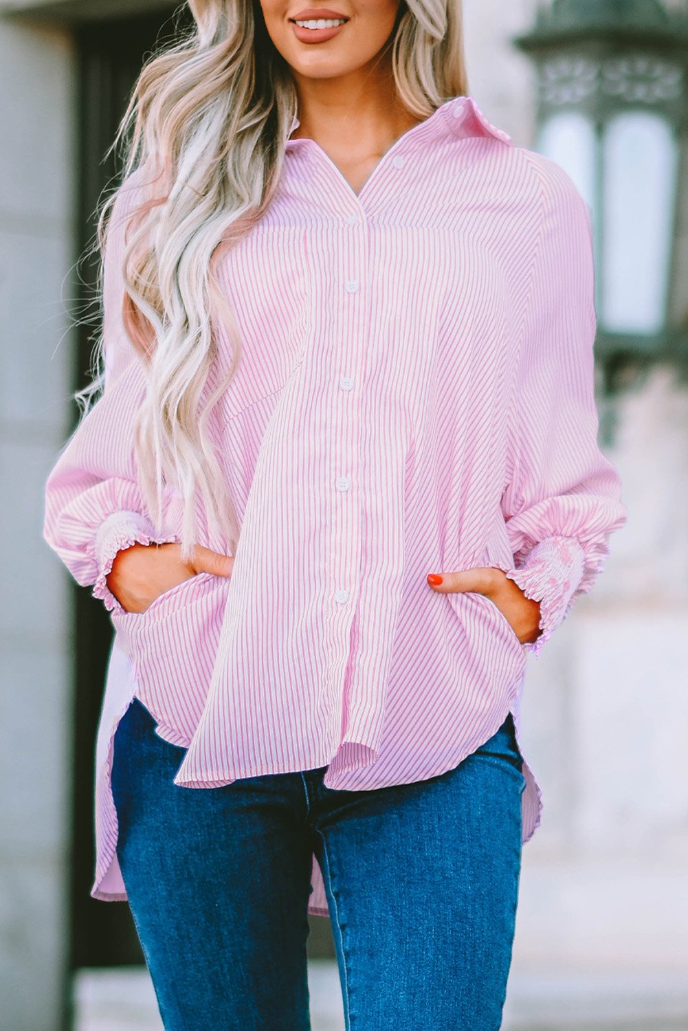 Camisa Midi Con Estampado De Rayas Y Mangas Oversize Para Mujer | Ideal Para Uso Diario Y Viajes