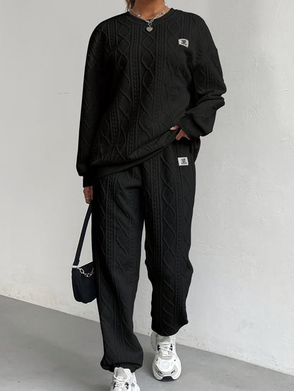 Conjunto de Top de Corte Amplio y Pantalón con Cintura y Tobillos Elásticos para Mujer | Ideal para Uso Diario y Momentos de Descanso