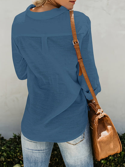 Blusa Con Escote En V, Cierre Con Botones Y Bolsillos Frontales Para Mujer | Ideal Para Uso Diario O Trabajo