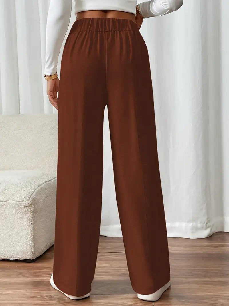 Pantalón De Corte Amplio Con Cintura Elástica Y Bolsillos Laterales Para Mujer | Ideal Para Uso Diario