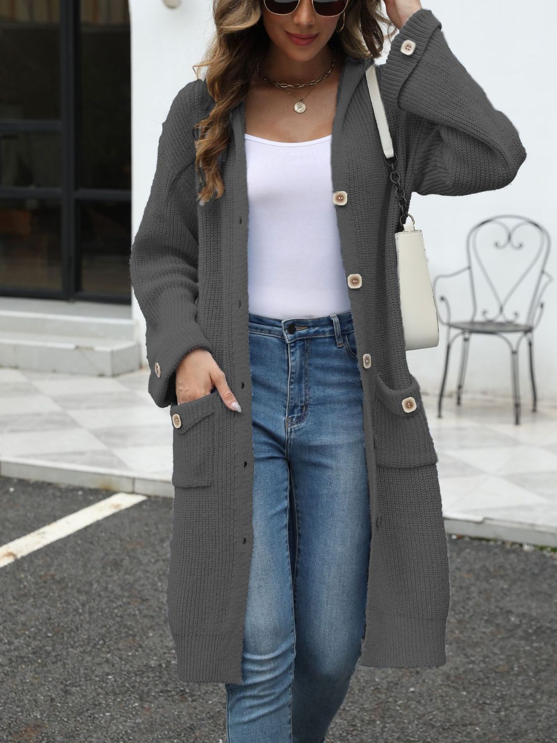 Cardigan Largo Con Botones Y Bolsillos Para Mujer | Ideal Para Superposición Y Uso Diario