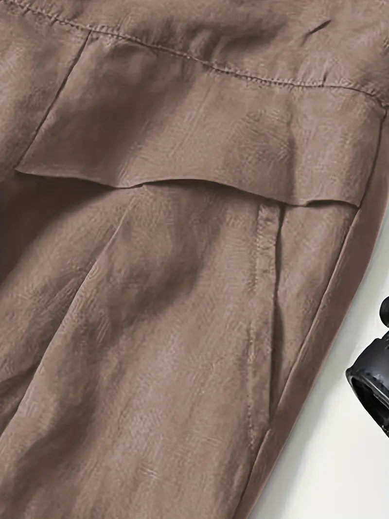 Pantalón De Corte Amplio Con Cintura Elástica Trasera Y Bolsillos Laterales Para Mujer | Ideal Para Uso Diario
