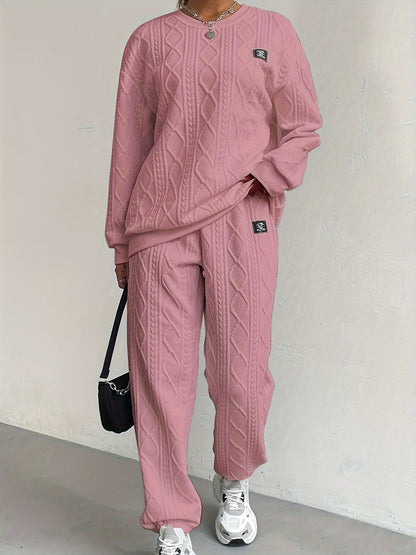 Conjunto de Top de Corte Amplio y Pantalón con Cintura y Tobillos Elásticos para Mujer | Ideal para Uso Diario y Momentos de Descanso