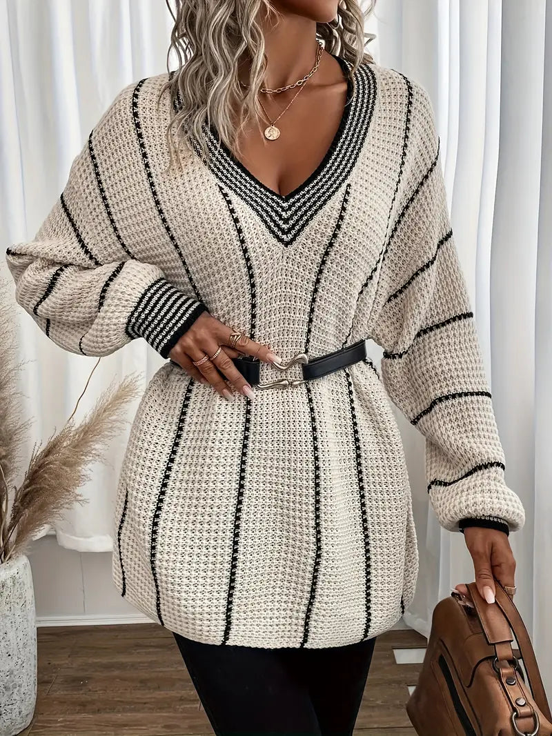 Jersey De Manga Larga Con Rayas Verticales Para Mujer | Ideal Para Uso Diario Y Superposición