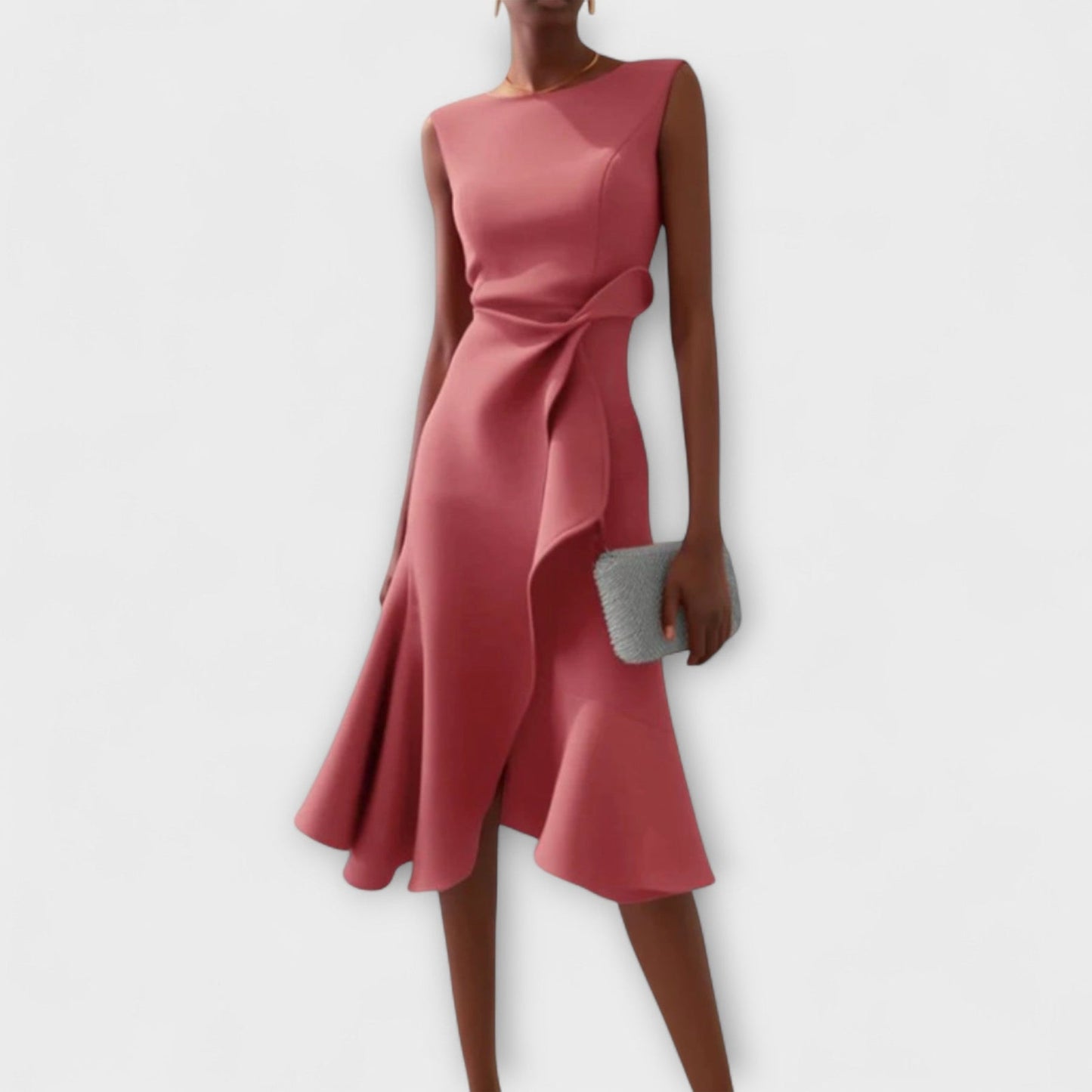 Vestido Midi Con Corte Ajustado Y Volantes Laterales Para Mujer | Ideal Para Uso Diario Y Eventos Sociales