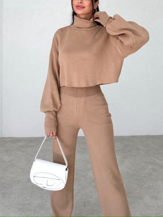 Conjunto de Top de Manga Larga y Pantalón de Corte Amplio para Mujer | Ideal para Uso Diario y Momentos en Casa