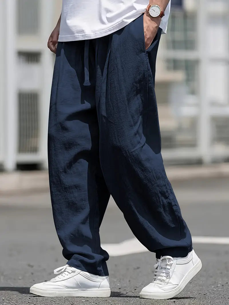 Pantalón Casual de Corte Amplio con Cintura Elástica y Bolsillos Profundos para Hombre | Ideal para Uso Diario