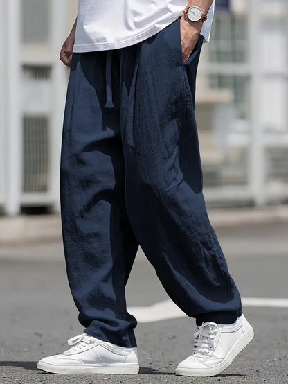 Pantalón Casual de Corte Amplio con Cintura Elástica y Bolsillos Profundos para Hombre | Ideal para Uso Diario