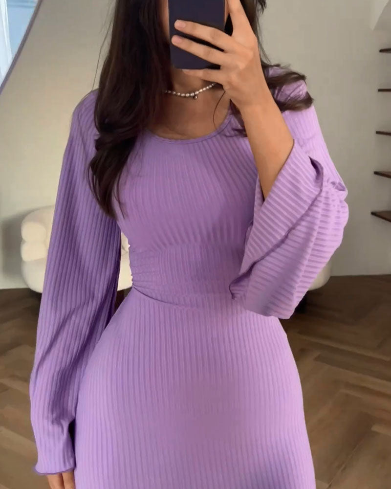 Vestido Largo de Punto con Manga Larga y Cuello Redondo para Mujer | Ideal para Uso Diario