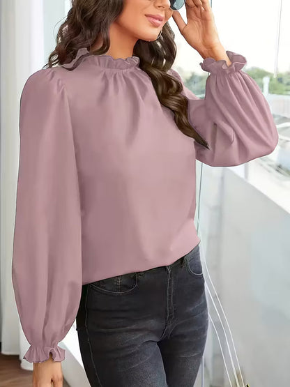 Blusa con Cuello Volanteado y Mangas Abullonadas para Mujeres | Ideal para Uso Diario y Ocasiones Informales
