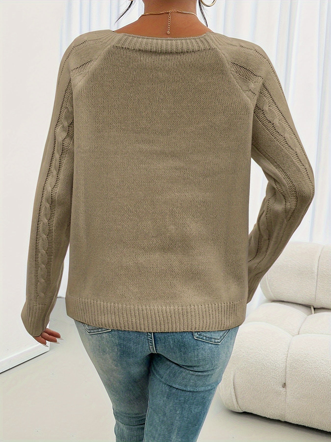 Jersey Con Punto Trenzado Y Botones En El Hombro Para Mujer | Ideal Para Uso Diario En Temporadas Frescas