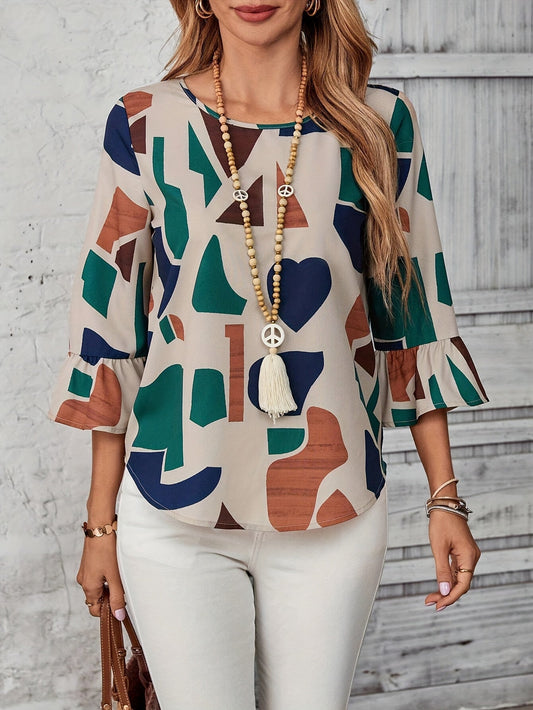 Blusa Fluida De Manga 3/4 Con Estampado Multicolor Para Mujer | Ideal Para Uso Diario En Interior Y Exterior