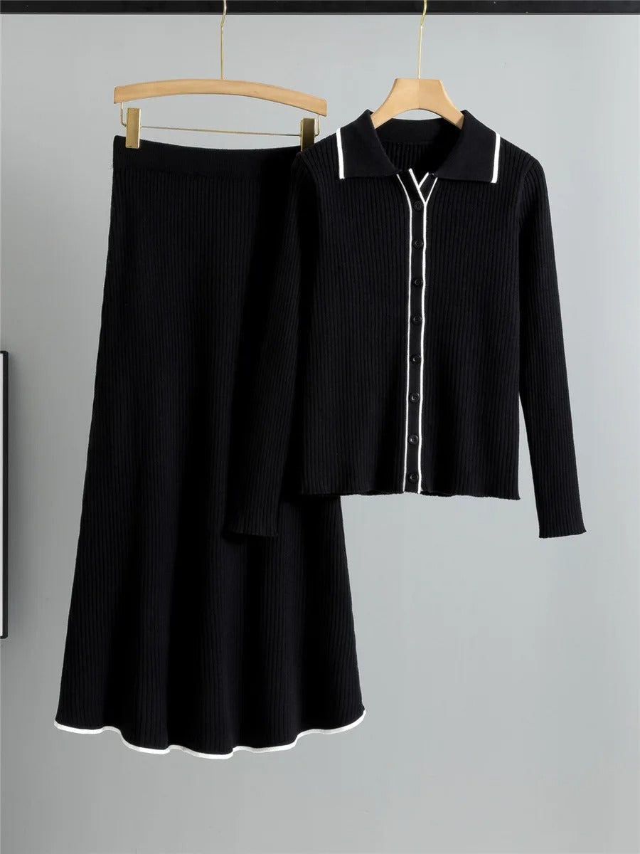 Conjunto de Dos Piezas con Cardigan Abotonado para Mujer | Ideal para Uso Diario